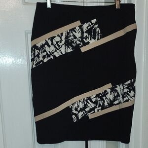 White House Black Market Graphic Black and Tan Pencil Skirt